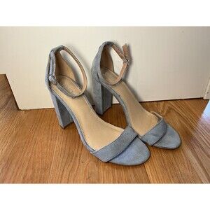 Brash Shoes Womens Size 8 Gray Suede Block Heel Ankle Strap Sandals Dressy